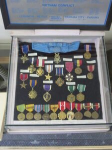display case full of war medals
