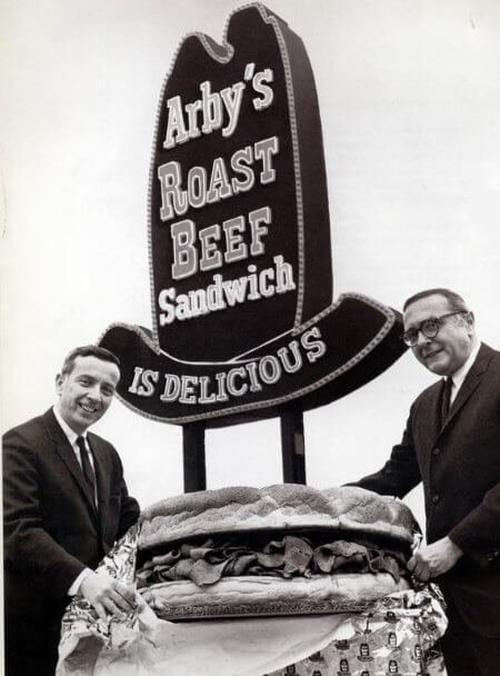 Leroy on the left and Forrest Raffel, the founders of Arby's Roast Beef Sandwich