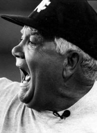 Photo of Lindy Lauro wearing cap and yelling.