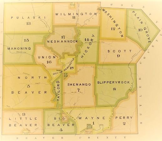 Vintage map of Lawrence County Pennsylvania.