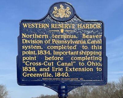 Pennsylvania Canal Historical Marker for the Western Reserve Harbor Northern Terminus